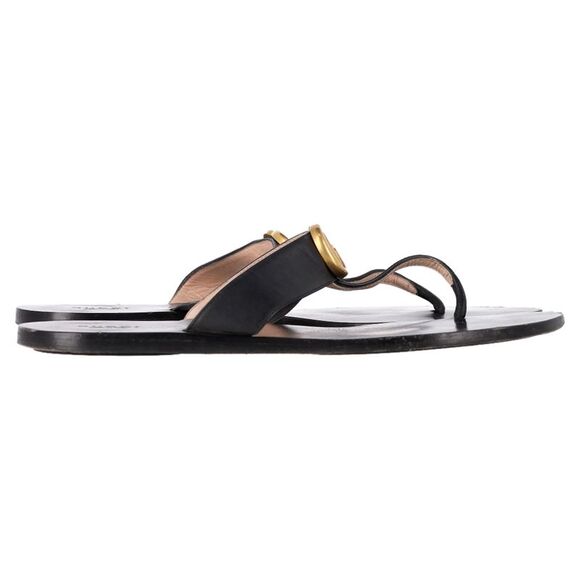 Gucci GG Marmont Thong Sandals in Black Calfskin Leather - Picture 1 of 7